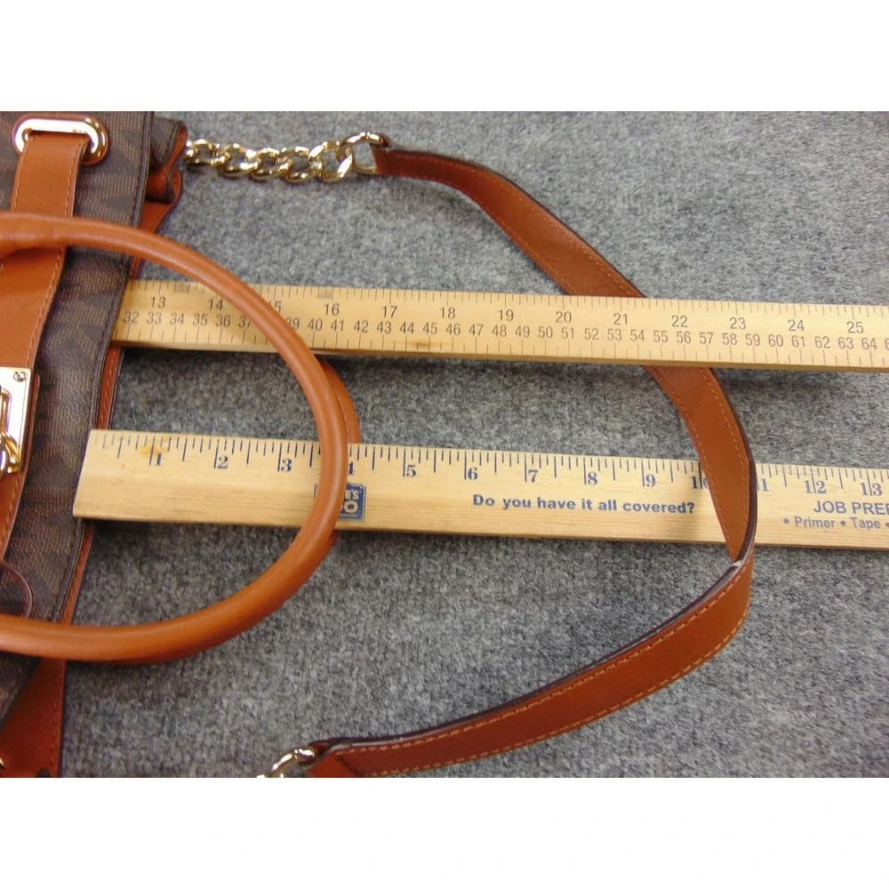 Michael Kors Hamilton Satchel Brown Monogram Padlock Key Shoulder Bag 30T2GHMT3B